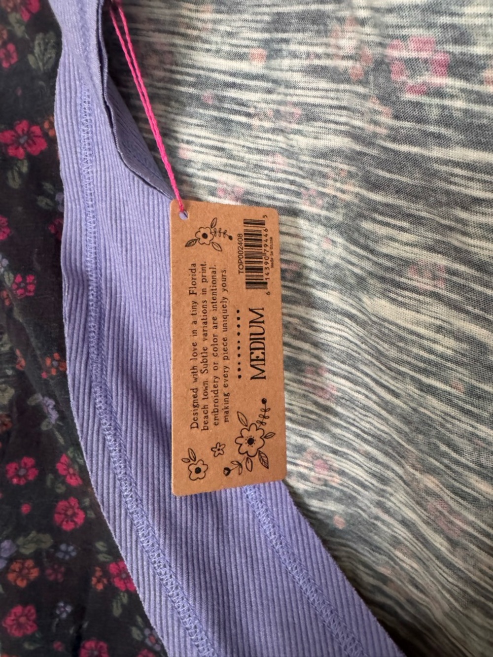 NATURAL LIFE Navy Floral Crop Top with Lavender Trim - Picture 4 of 5